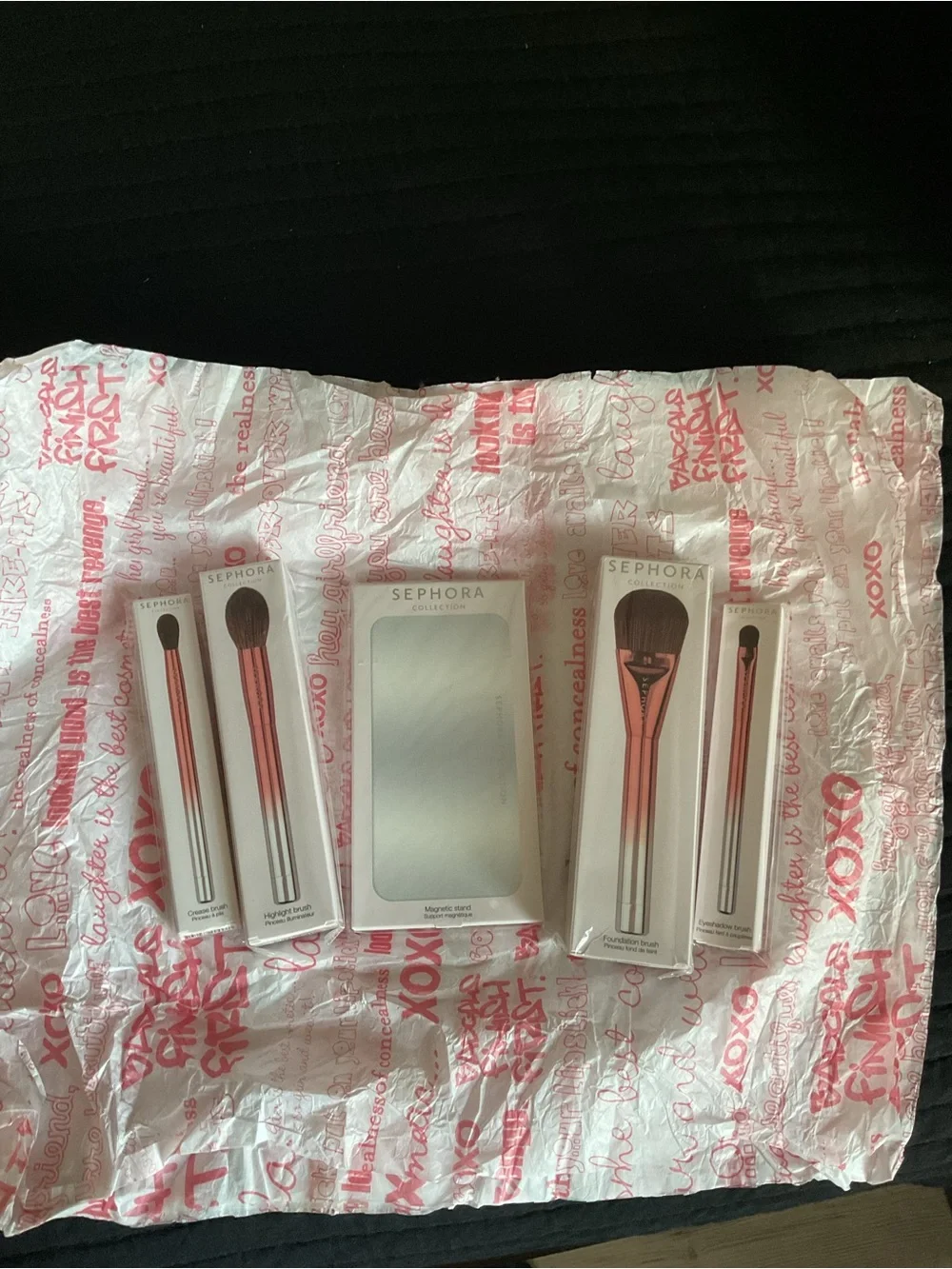 Sephora Rose Gold and Silver Magnetic Makeup Brush Set with Compact Mirror
